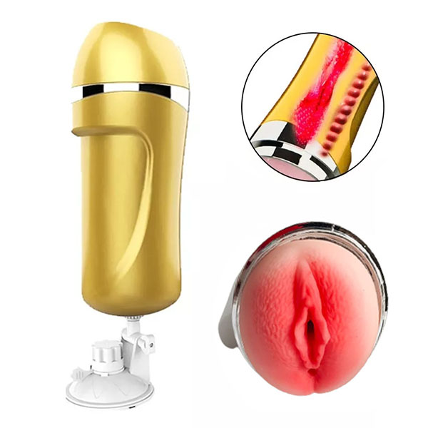 Masturbador Vibracion Base Ventosa Dorado