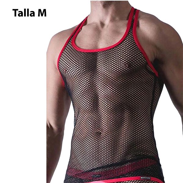 Camiseta Lencería Masculina Top Bicolor Malla Rojo