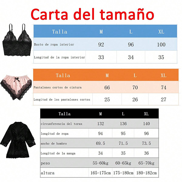 Sexy Conjunto 4 Pzas Lencería Satín