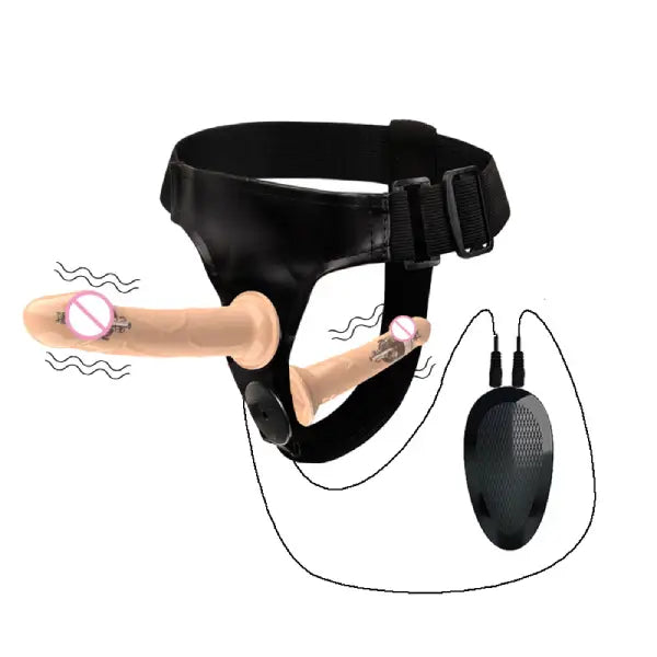Arnés Strap-on Doble Consolador Vibrador Pareja