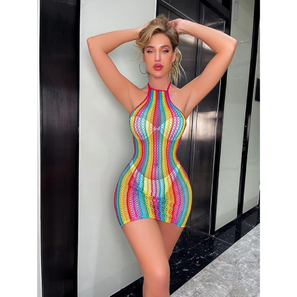 Vestido De Playa Tejido Crochet Arcoíris Lgbt