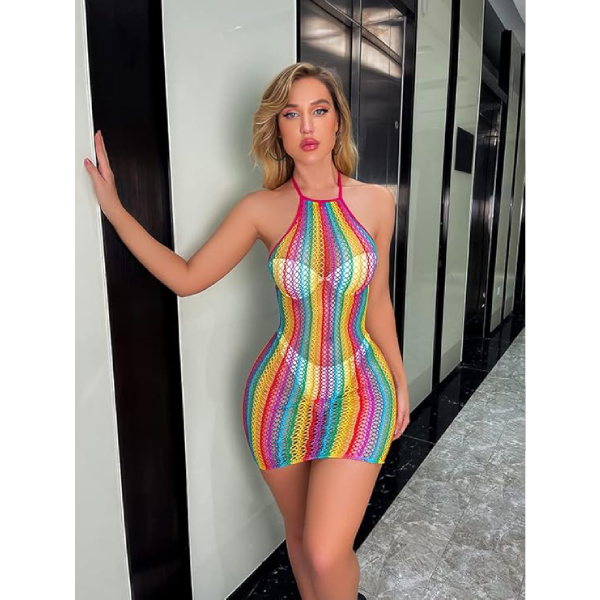 Vestido De Playa Tejido Crochet Arcoíris Lgbt
