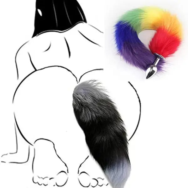 Plug Anal Cola De Zorro Arcoíris Peluda Lgbt