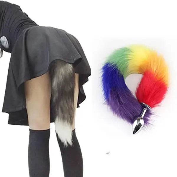 Plug Anal Cola De Zorro Arcoíris Peluda Lgbt