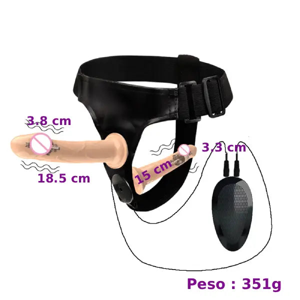 Arnés Strap-on Doble Consolador Vibrador Pareja