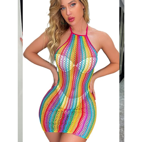 Vestido De Playa Tejido Crochet Arcoíris Lgbt