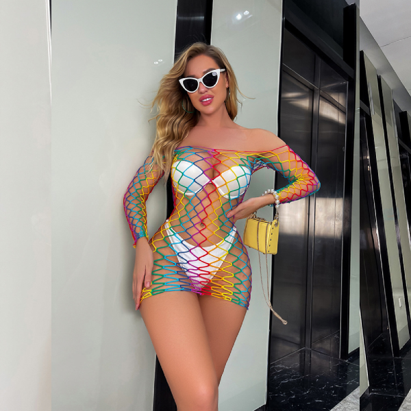 Vestido De Playa Tejido Crochet Arcoíris Lgbt