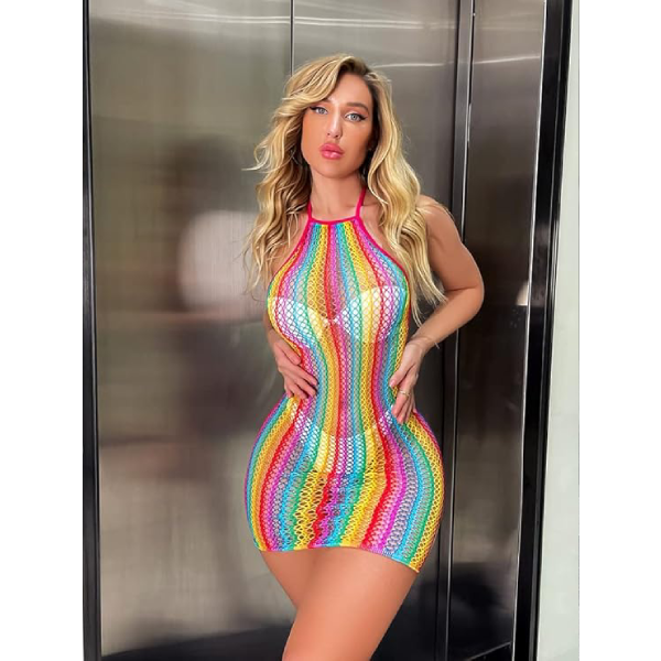 Vestido De Playa Tejido Crochet Arcoíris Lgbt