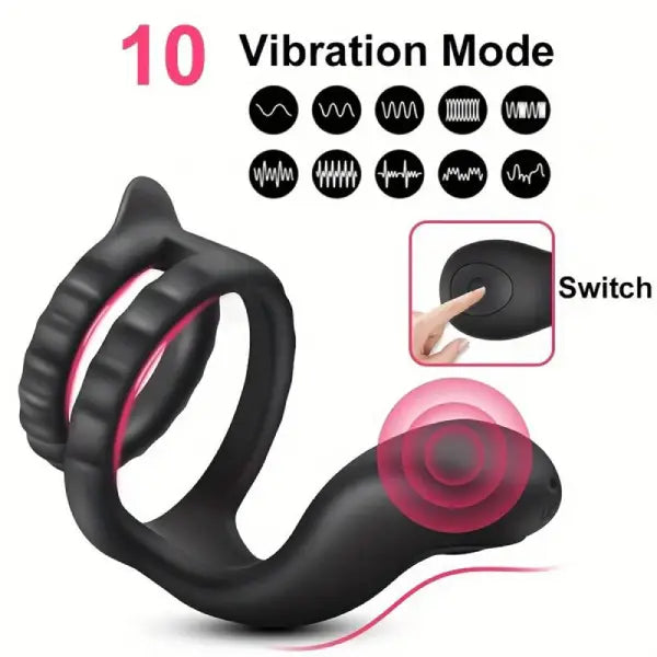 Anillo Vibrador Doble Para Pene Retardante De Silicona
