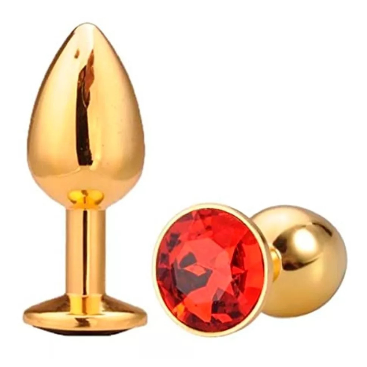 Plug anal de acero color Oro con esfera diamante roja S