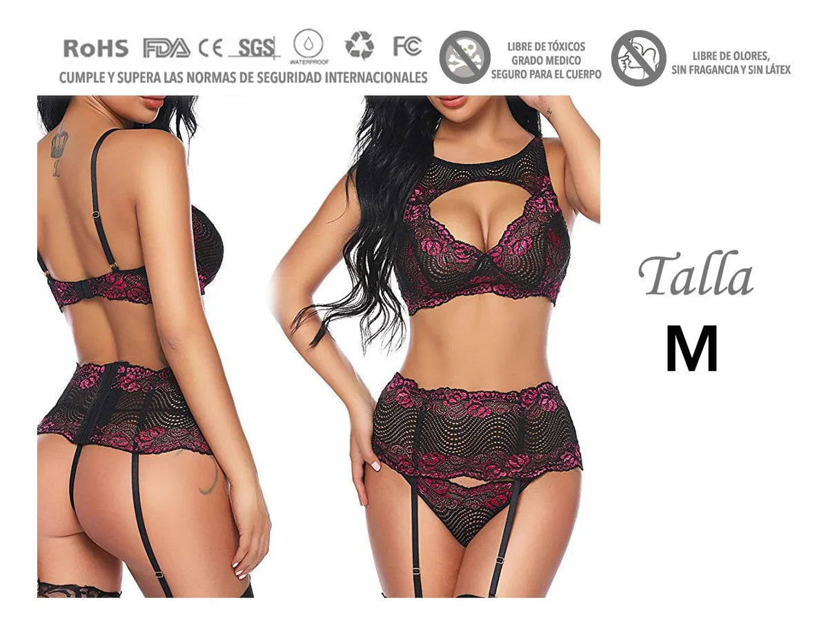 Set Sexy Lencería Erótica Conjunto Encaje Crop Top Liguero