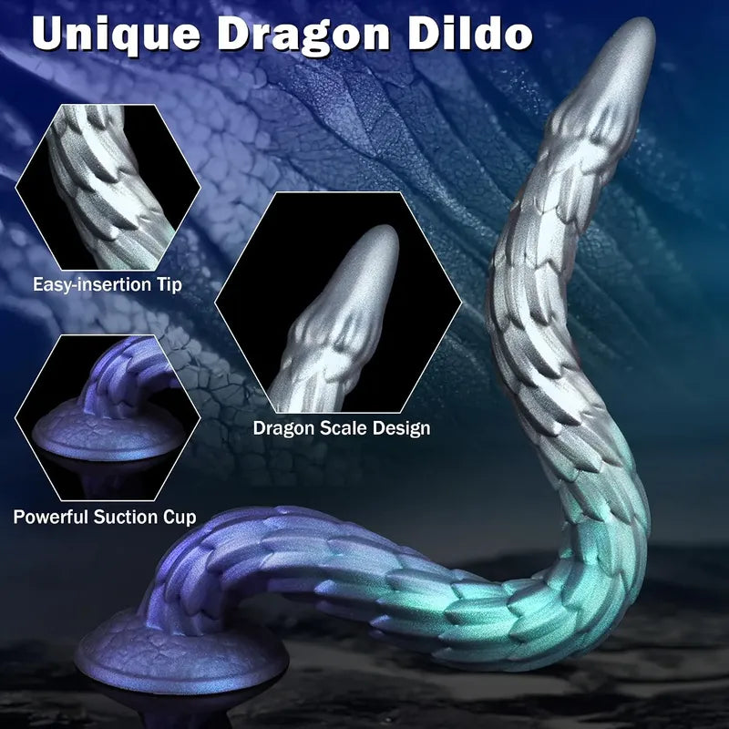 Consolador Dildo Cola De Dragón Texturizado Con Ventosa Azul