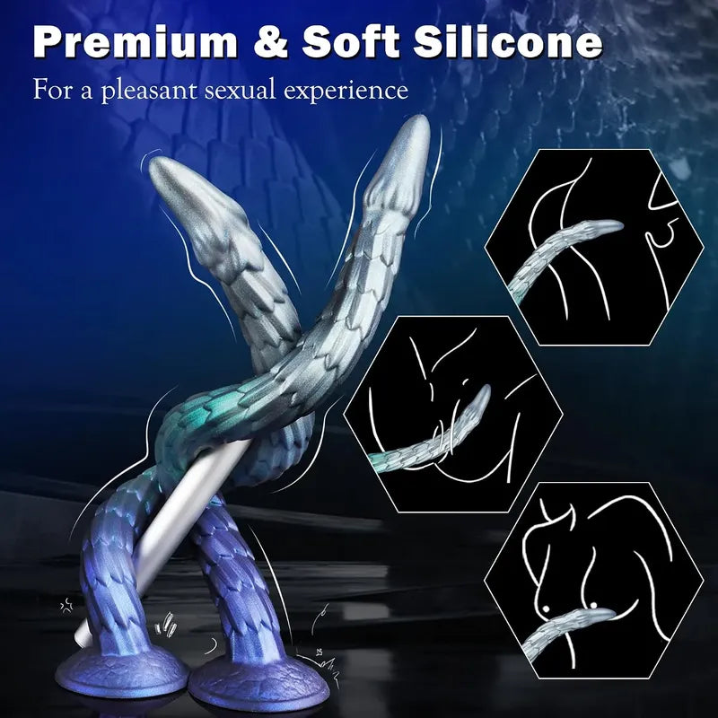 Consolador Dildo Cola De Dragón Texturizado Con Ventosa Azul