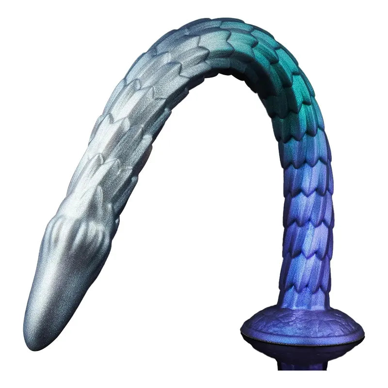 Consolador Dildo Cola De Dragón Texturizado Con Ventosa Azul