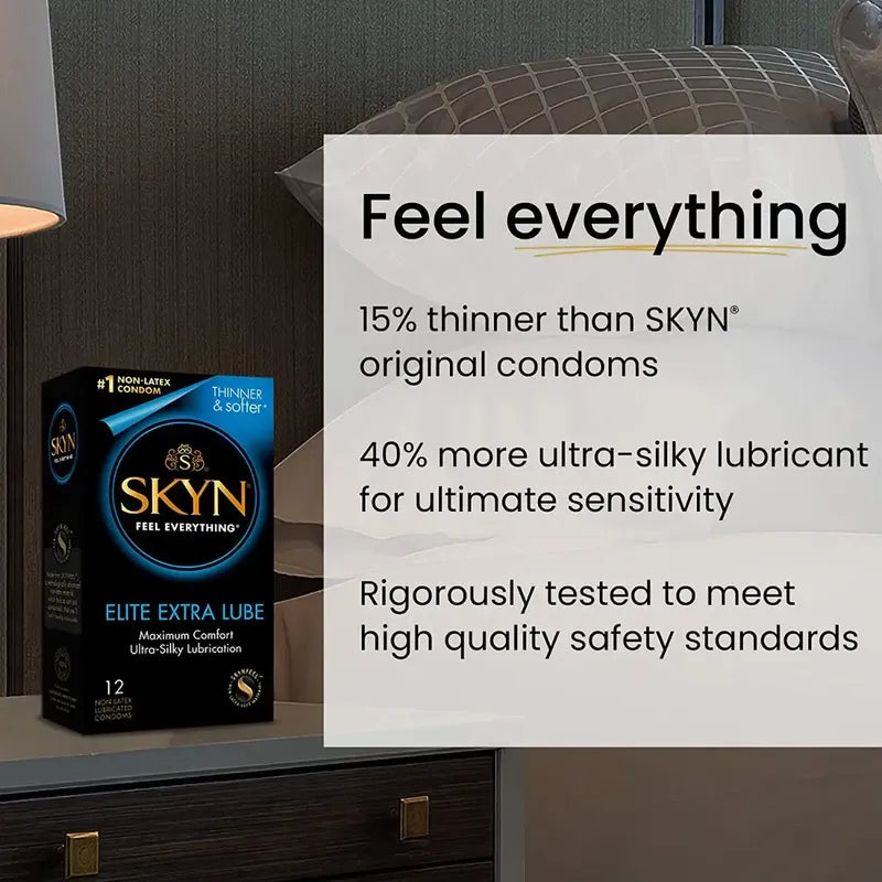 12 Condones Sin Látex Lifestyles Skyn Elite EXTRA LUBE