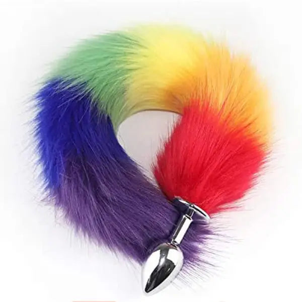 Plug Anal Cola De Zorro Arcoíris Peluda Lgbt