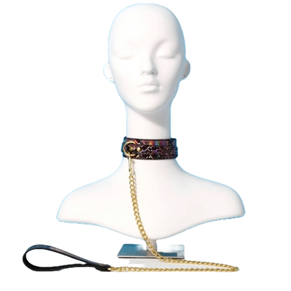 Collar Con Cadena Correa Bdsm Oro Negro