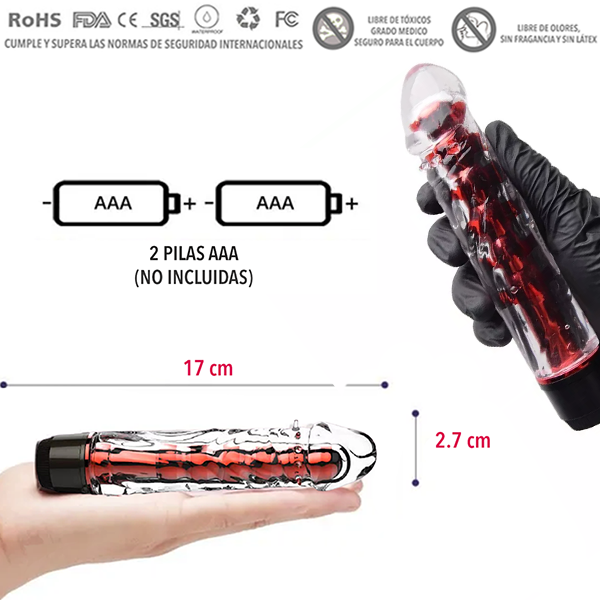 Vibrador Liso Jelly Gel, transparente de 17 cm