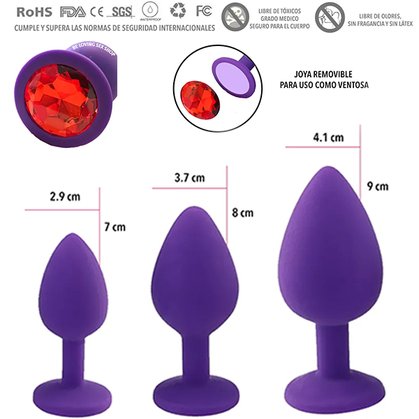 Kit de 3 plugs De Silicon Con Esfera Tipo Joya