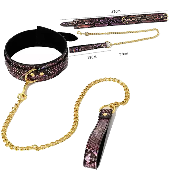 Collar Con Cadena Correa Bdsm Oro Negro