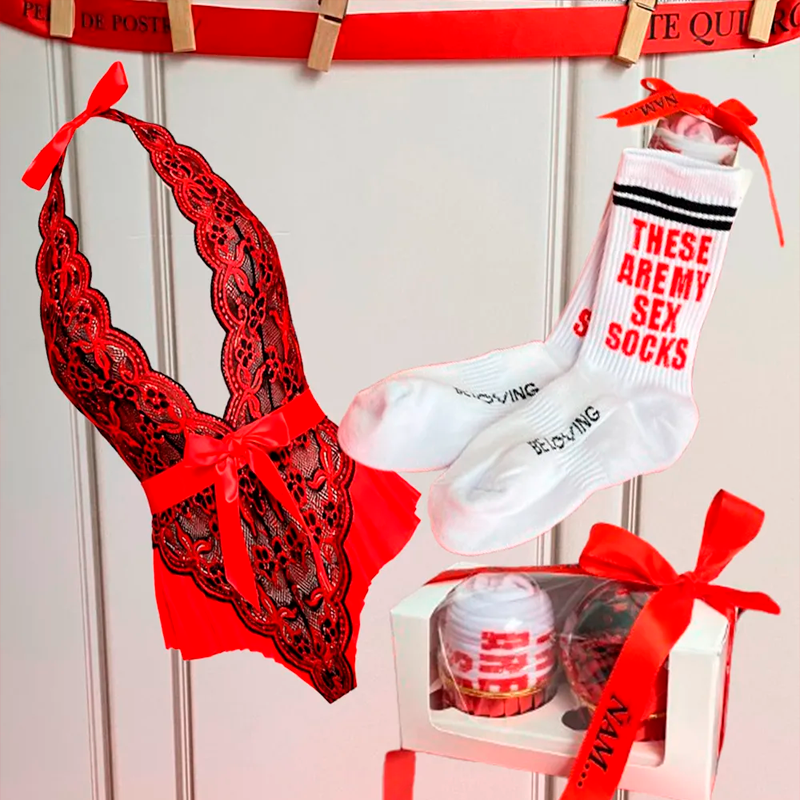 Idea para Regalo Cupcakes Para Dos Divertido Kit para Parejas Sex Socks + Elegante Lencería
